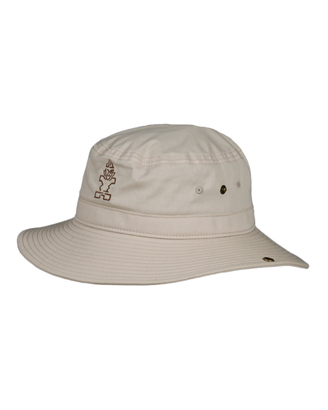 Khaki Starboard Bucket Hat with embroidered elephant and adjustable strap