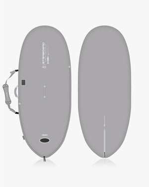 Gray black 2019 Hyperlite 7.6 soft top surfboard in Windsurf board bag