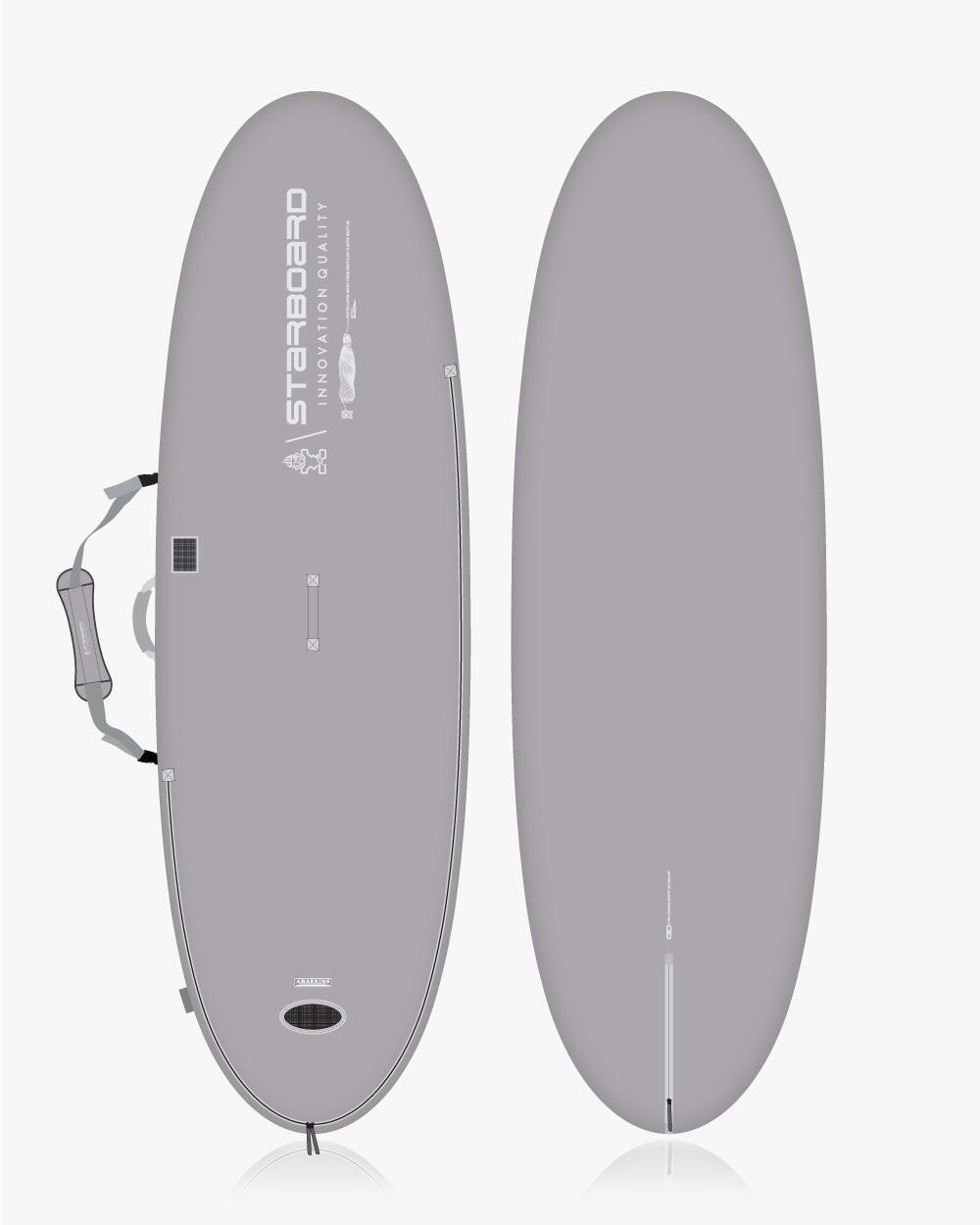 Grey inflatable stand-up paddleboard in Rio windsurf board bag