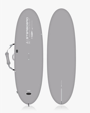 Grey inflatable stand-up paddleboard in Rio windsurf board bag