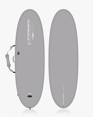 Staboard 10’6’’ grey surfboard with leash and fin in Rio windsurf board bag