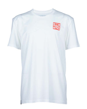 White 2024 Starboard Men’s Shield Tiki Tee with red logo