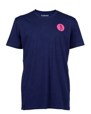 Navy blue 2024 Starboard Men’s Sunset Brush Tee with pink circle and white text