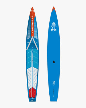 2019 Starboard 13’6’’ carbon fiber SUP board with red white graphics blue deck