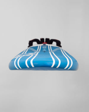 ISonic Speed windsurf board with blue white polyurethane foam and black fins
