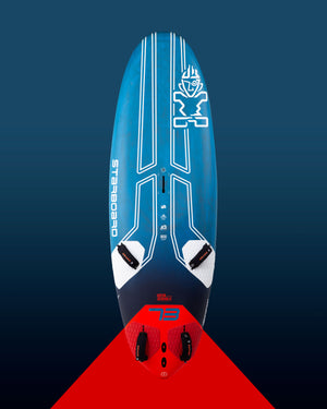 2024 iSonic Windsurf Board: Blue and White Stratos with Red Fins