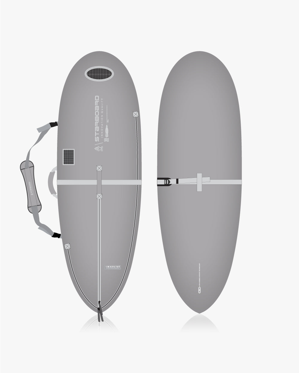 Gray and black 2019 Starboard 8’6’’ soft top SUP board with white leash in Foilboard Bag