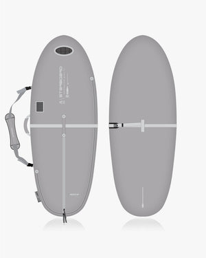 Gray white 2019 Ocean & Earth 8’6’’ soft top SUP in foilboard bag
