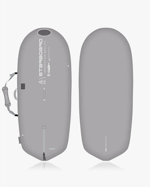 Gray inflatable paddleboard in Windfoil Travel Bag X-15