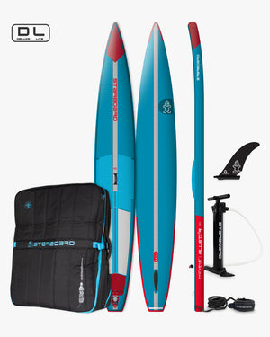 2025 All Star Inflatable Paddle Board in blue and red with accessories