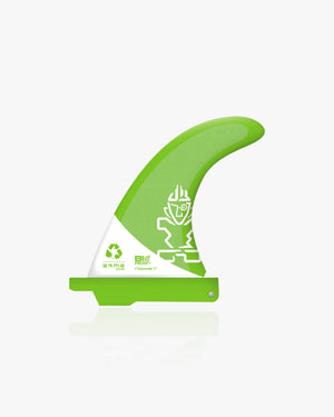 Lime green SUP Center Fin Armacore with white graphic and recycled label