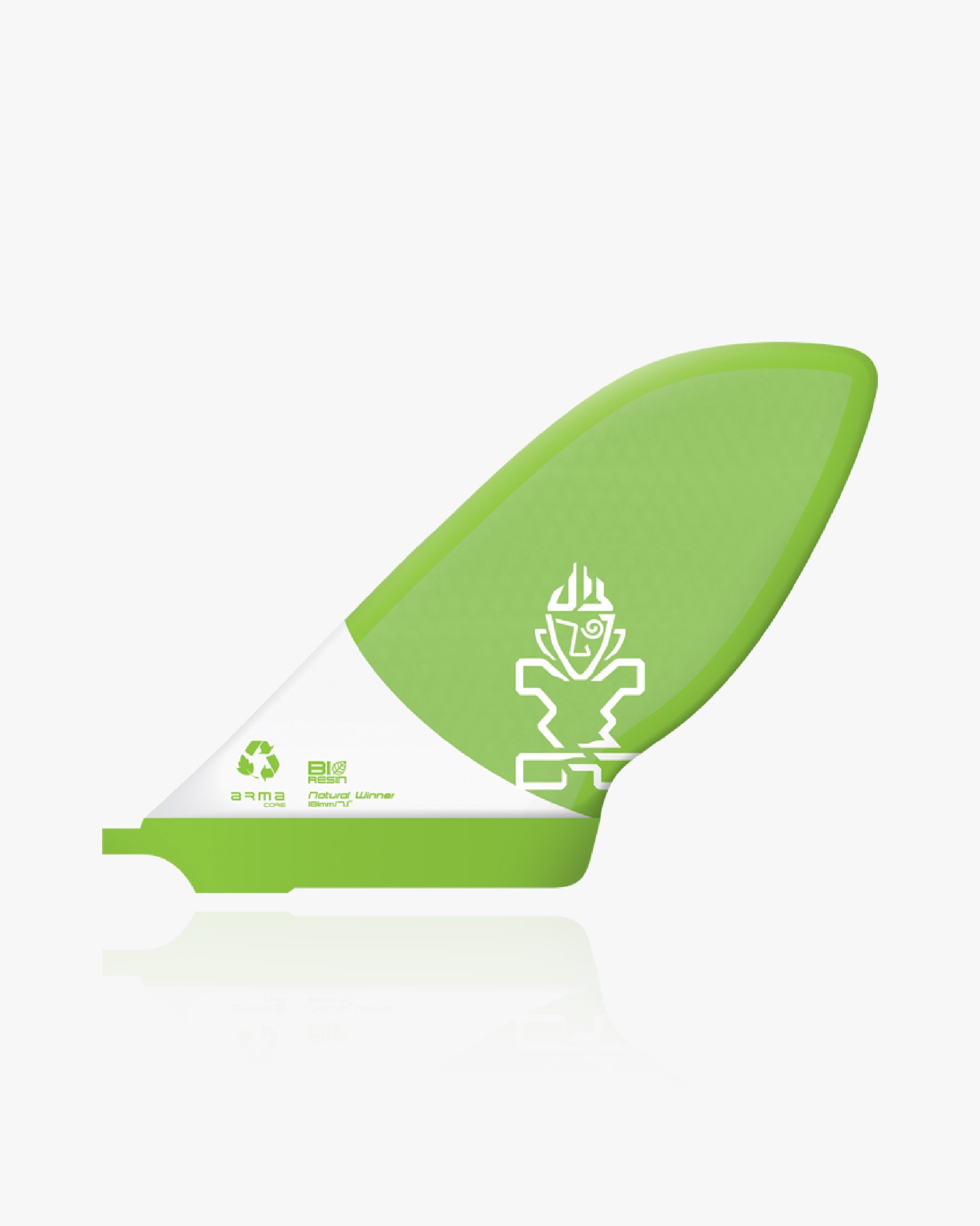 Lime green Natural Winner SUP Fin 181 Armacore with white recycling graphic