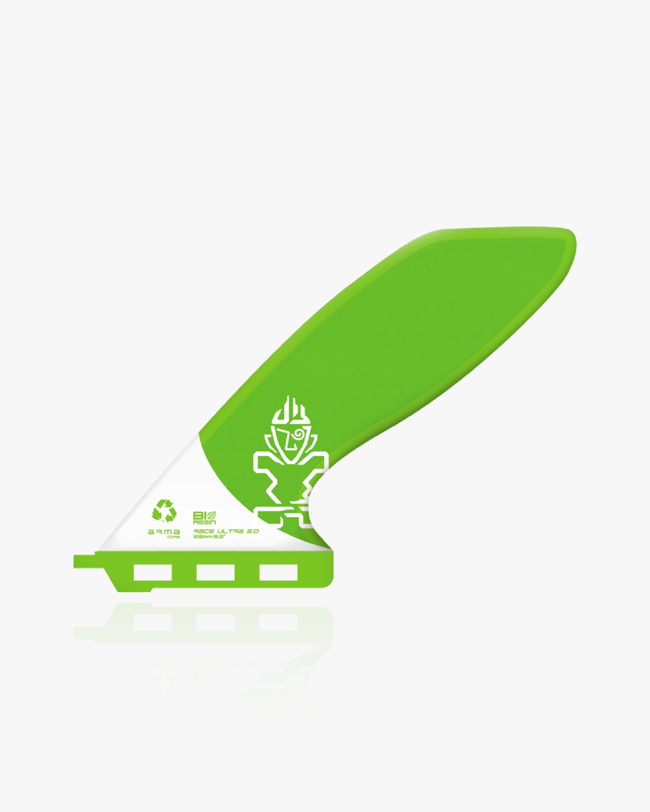 Lime green Race Ultra SUP fin 212 with white Armacore logo