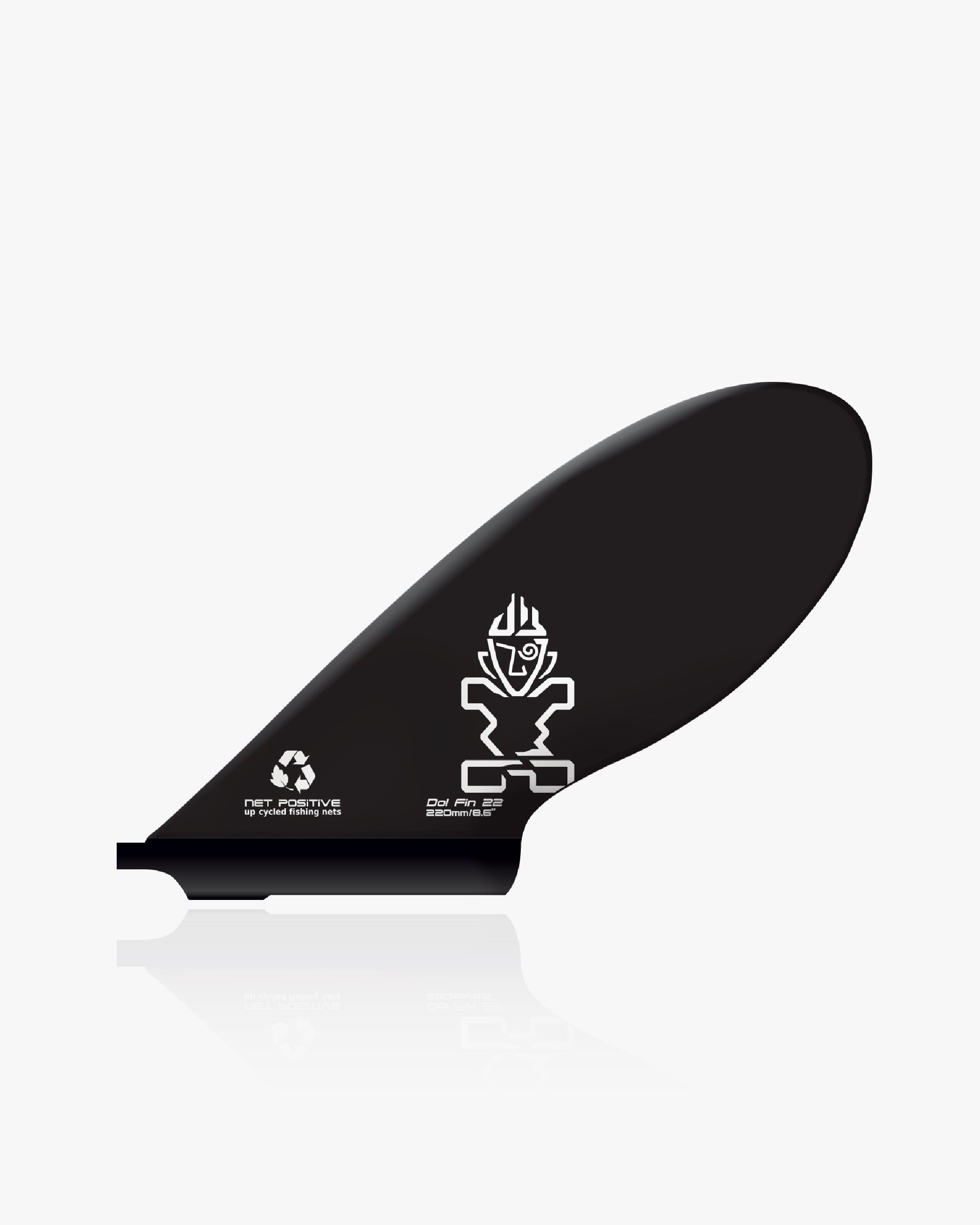 Black Dol-Fin 22 SUP Fin 220 with net positive white logo design