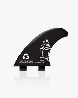 Black SUP side fin with Net Positive logo from recycled fishing nets