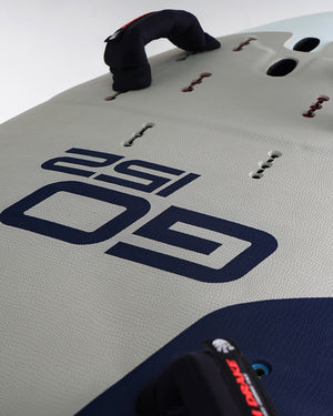 2019 GO 152 white and blue windsurf board with black fins