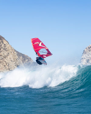 Red Hyper Windsurf Board sail in nylon with white black accents