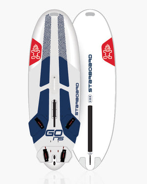GO Windsurfer Board with blue and red accents on white base
