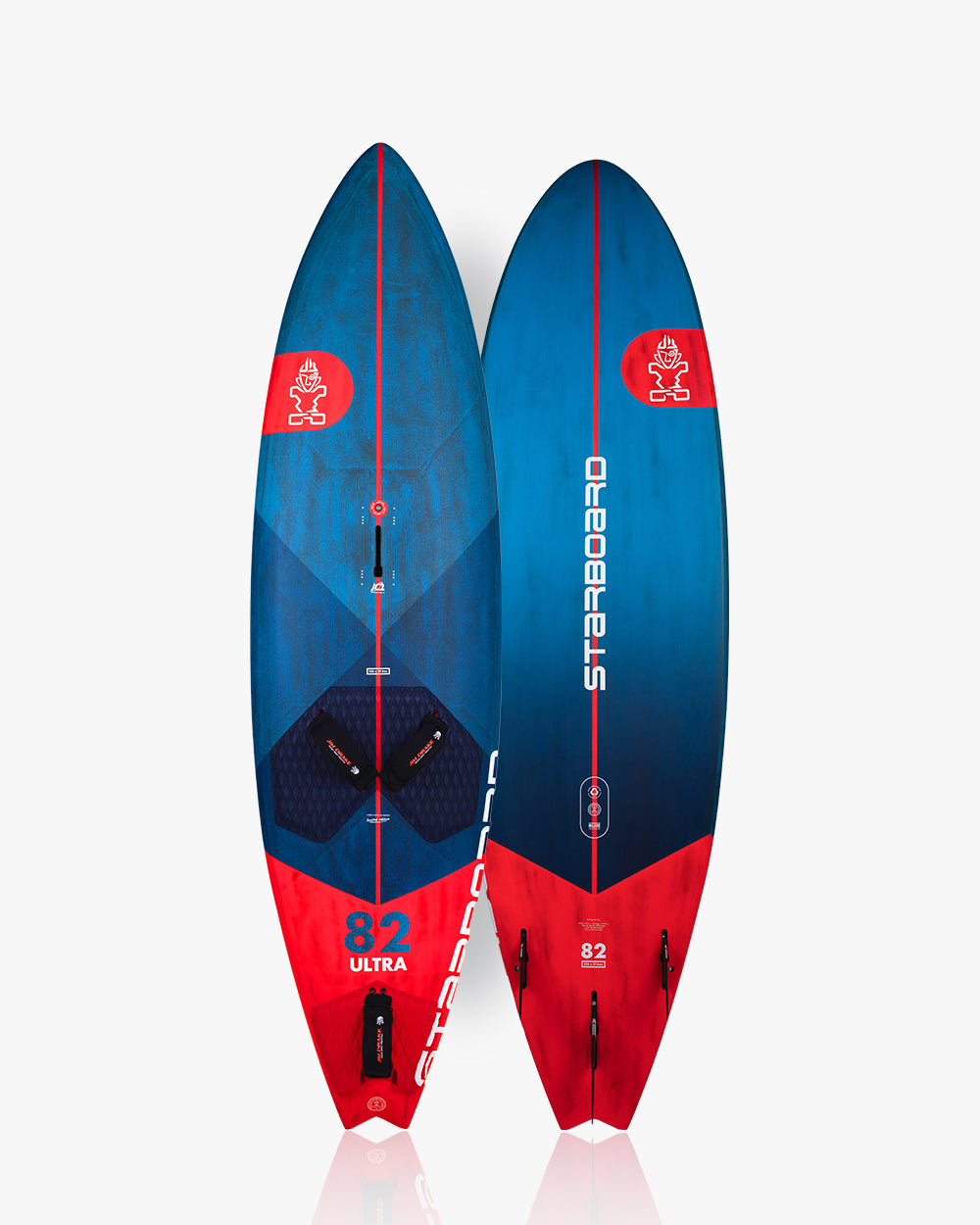 Sleek blue and red Ozone Ultra Windsurf Board with kiteboarding design