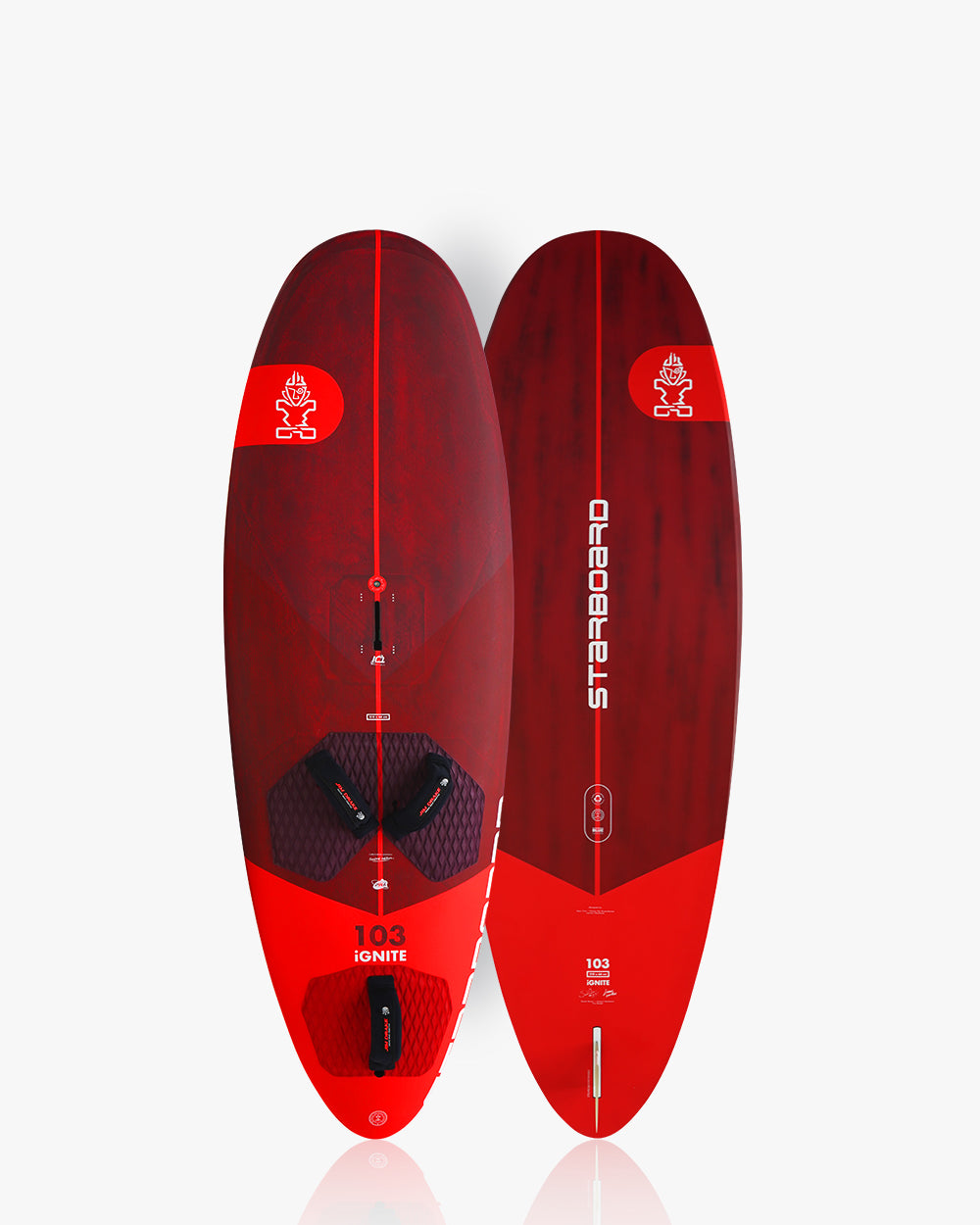 Red and black iGnite Windsurf Board with geometric patterns for performance