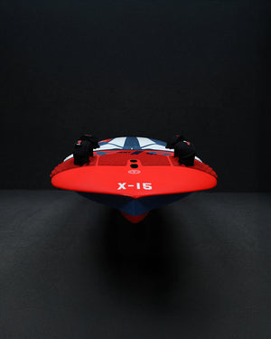 Red and white X-15 toy airplane model with blue accents