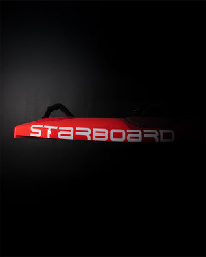 Red and white starboard iGnite Air Windfoil Board bag with black handles
