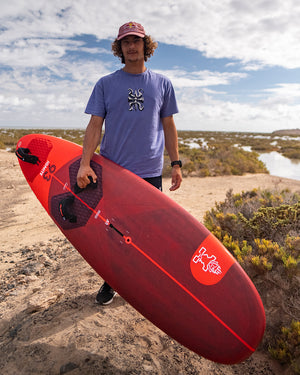 IGnite Windsurf Board: Red with black fins and white logo