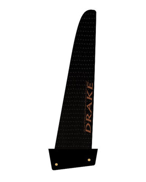 Black and orange Drake R2R Slalom DW windsurf fin with perforated carbon design