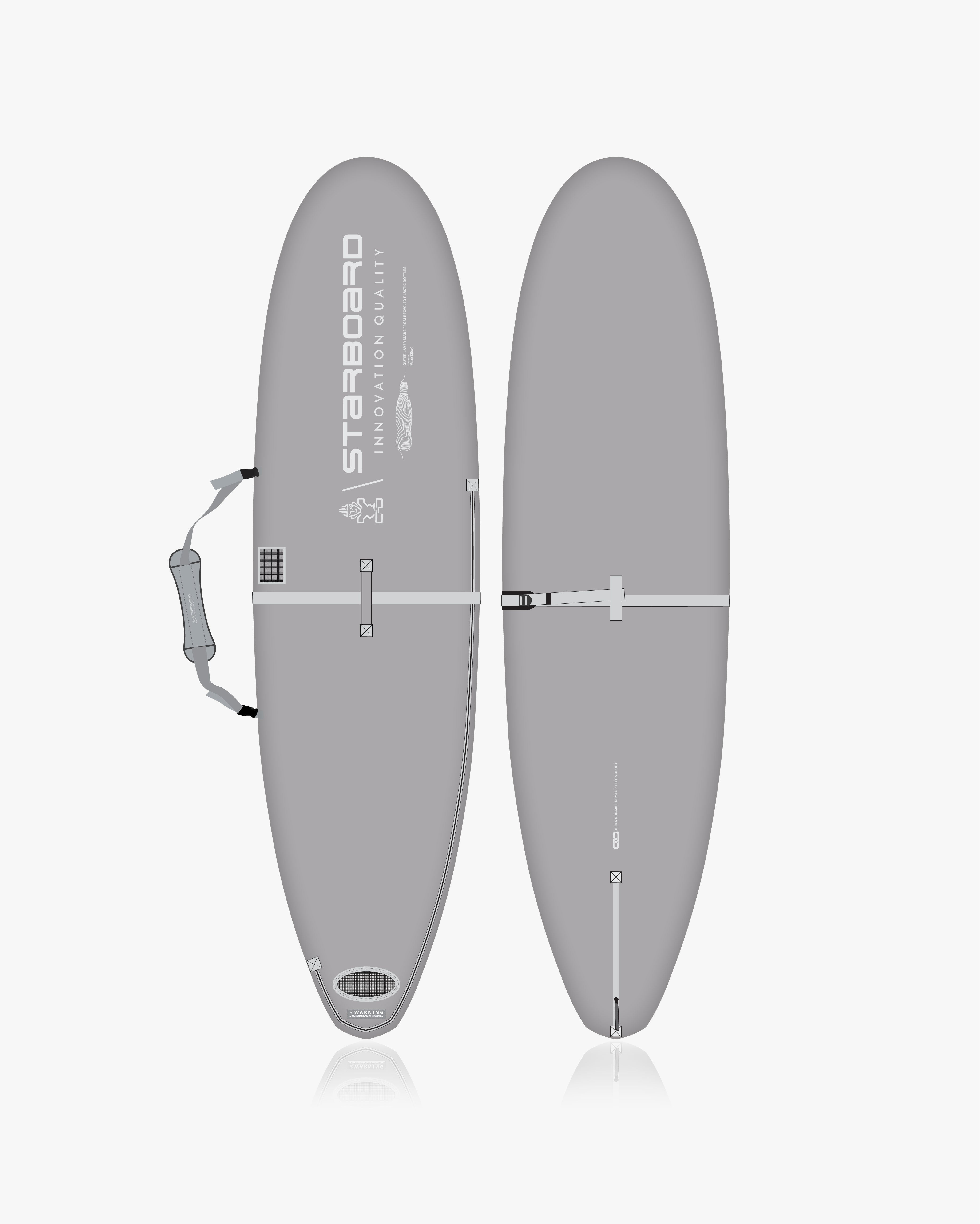 Grey SUP bag for 9’0’’ x 28’’ longboard with leash and fin design