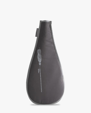 Charcoal gray SUP paddle blade cover with black trim and silver zipper