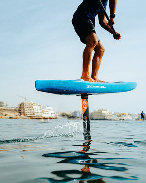 Ace Foil Lightning hydrofoil board with blue, black, orange accents for downwind performance