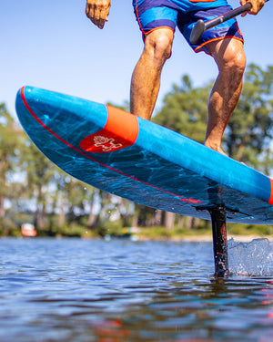 Ace Foil Lightning hydrofoil surfboard in blue, orange, red for downwind performance