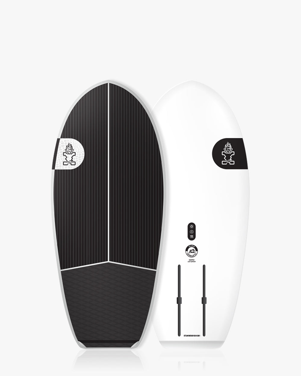 Sleek white and black Pump Foilboard surfboard with modern pump board design