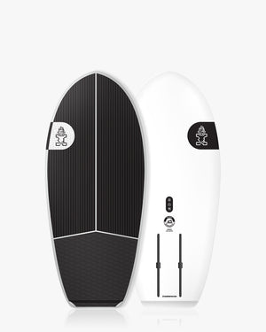 Sleek white and black Pump Foilboard surfboard with modern pump board design