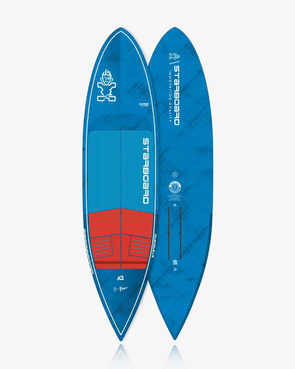 Sleek blue and red 2024 Ace Foil Lite stand-up paddleboard with Straddle logo