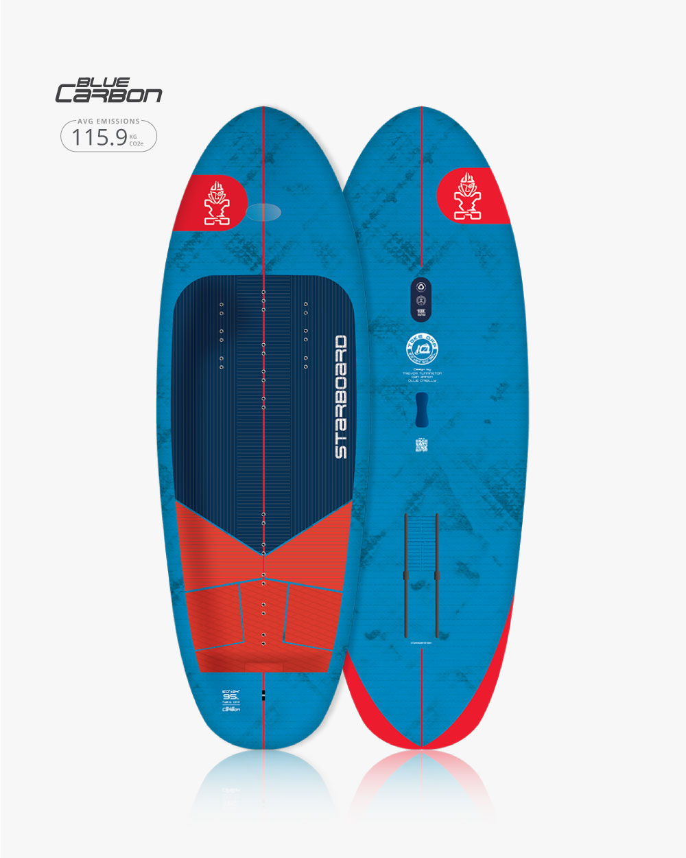Blue 2025 Take Off Foilboard with red accents and black graphics