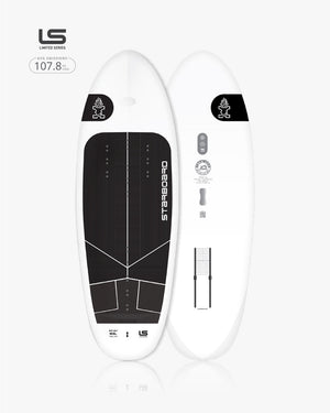 Sleek white and black 2025 Take Off Foilboard with grip tape deck