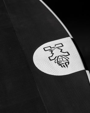 Black and white leather jacket with Pump Foilboard embroidered logo