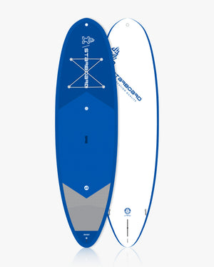 2024 Avanti blue and white inflatable paddle board with gray fin