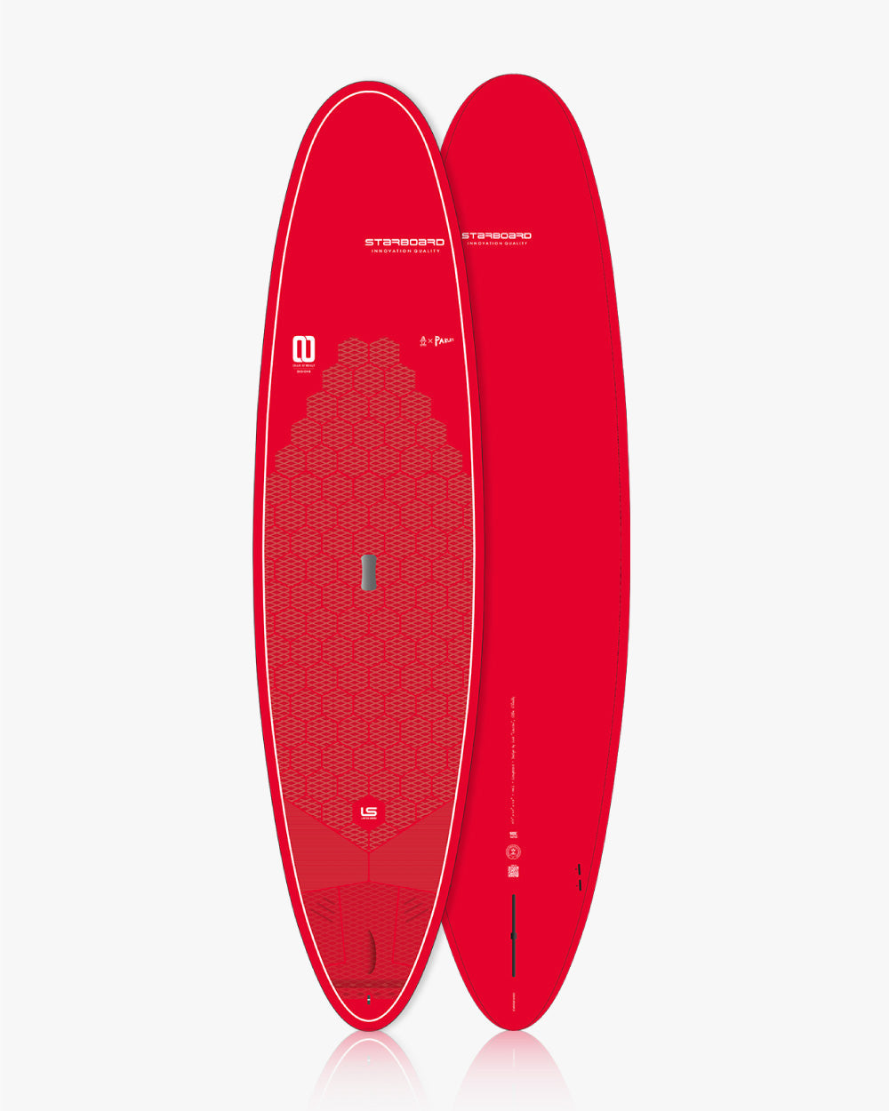Red 2024 Longboard SUP paddleboard with white text and logo