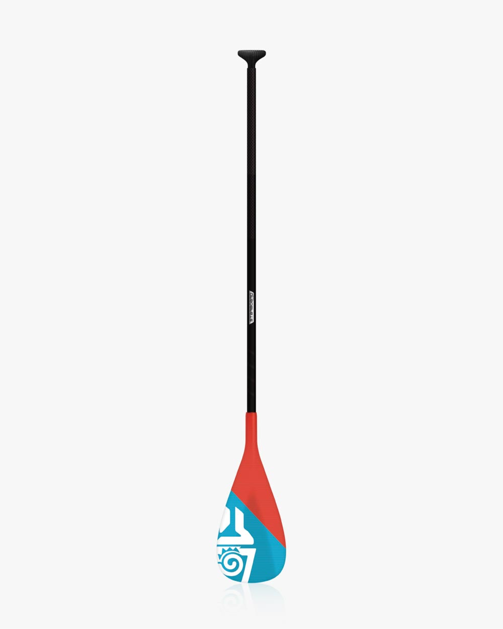 Red and blue 2024 Enduro Tiki Tech Lite SUP paddle with black shaft