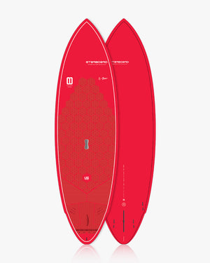 2024 Spice Paddle Board: red surfboard with black grip tape and white logo