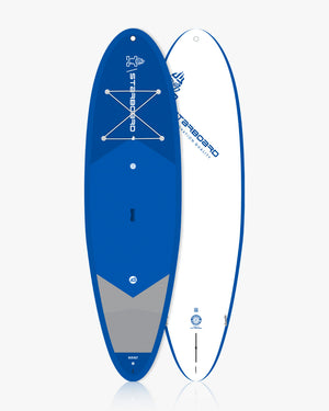 Sleek blue and white 2024 Whopper Paddle Board with poplar wood