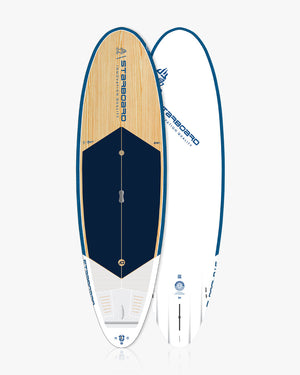 2024 Whopper bamboo paddleboard with blue white accents for stand-up paddling