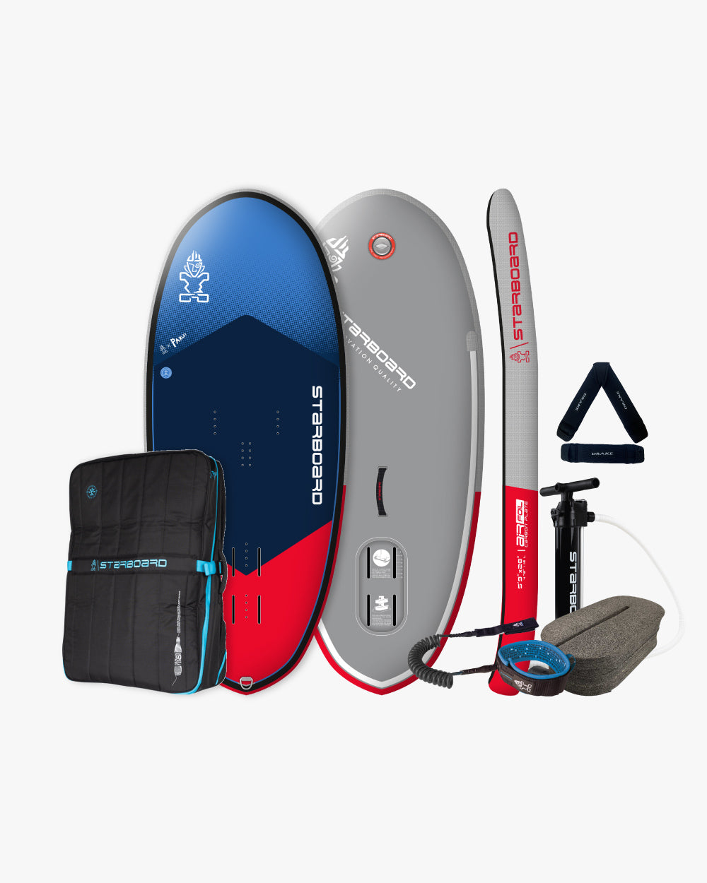 2019 Starboard 8’6’’ inflatable SUP foil board with red blue air foil design