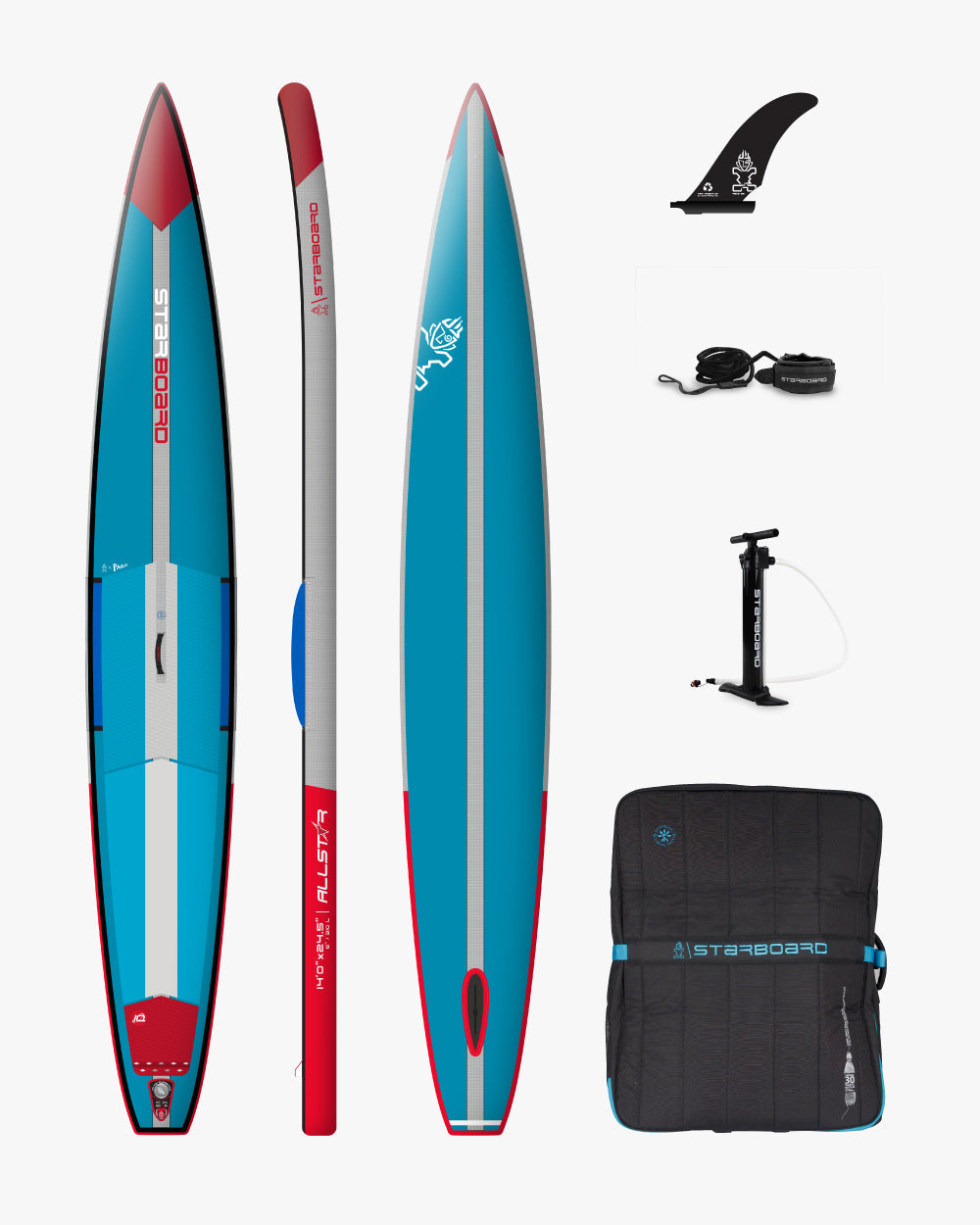 2019 Naish Nalu 8’6’’ SUP board in star inflatable red blue design