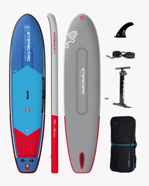 2024 iGO blue and red inflatable paddle board with gray deck