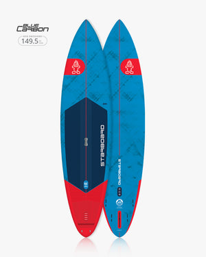 2025 Pro Paddleboard: Blue carbon with red accents and black grip tape