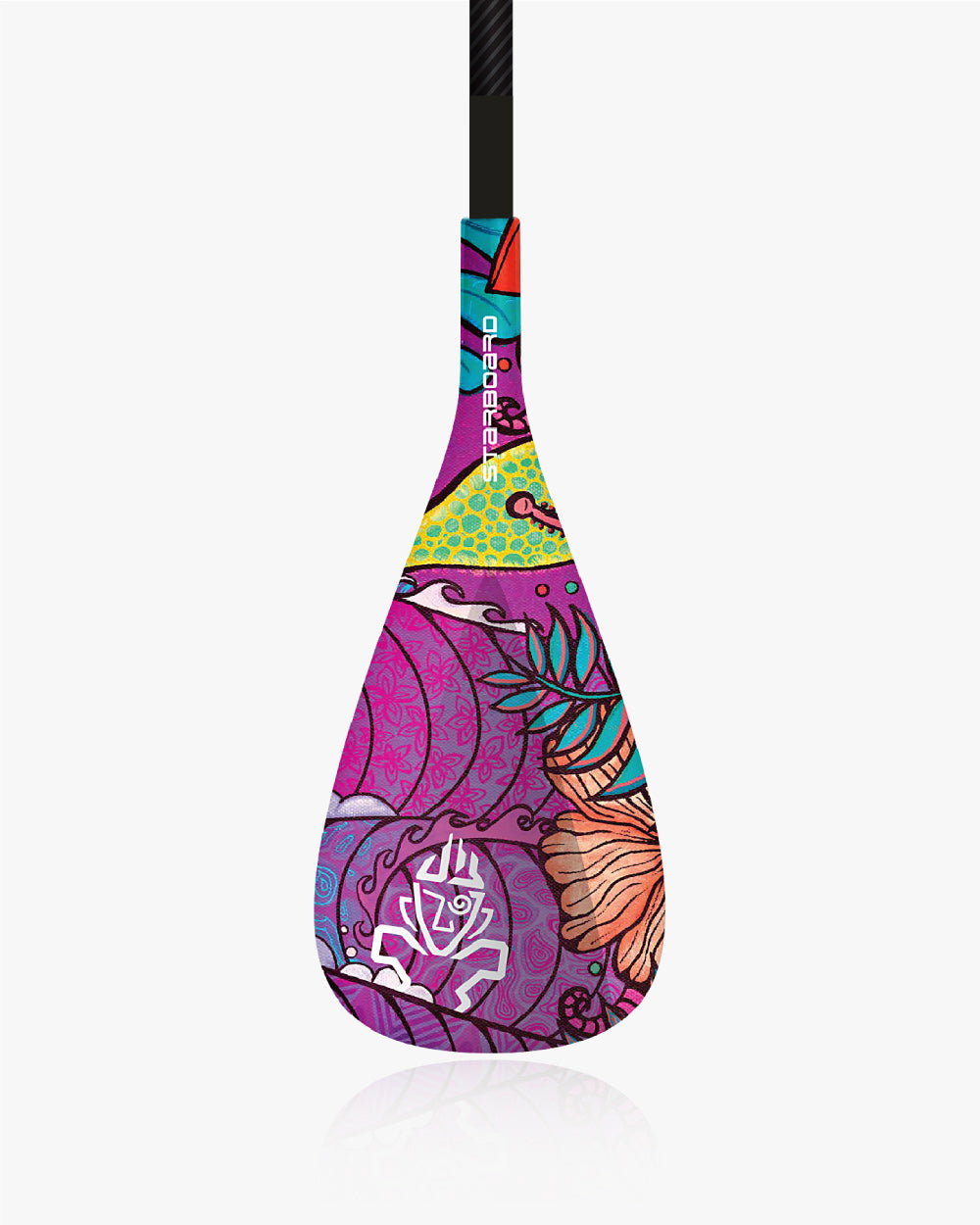 Enduro Tiki Tech Sun Paddle in purple and teal with floral design