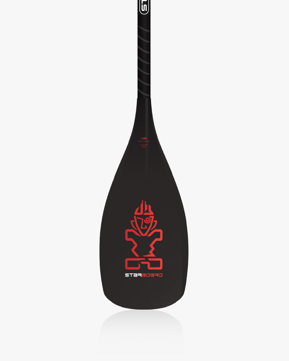 Tufskin Paddle: black starboard paddle with red logo and carbon fiber texture